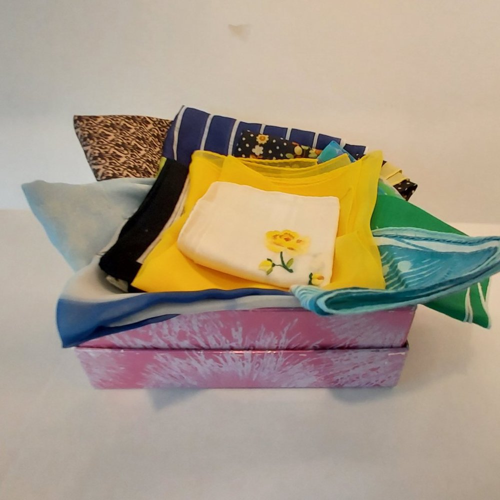 BOX of 11 Vintage handkerchief's and scarves